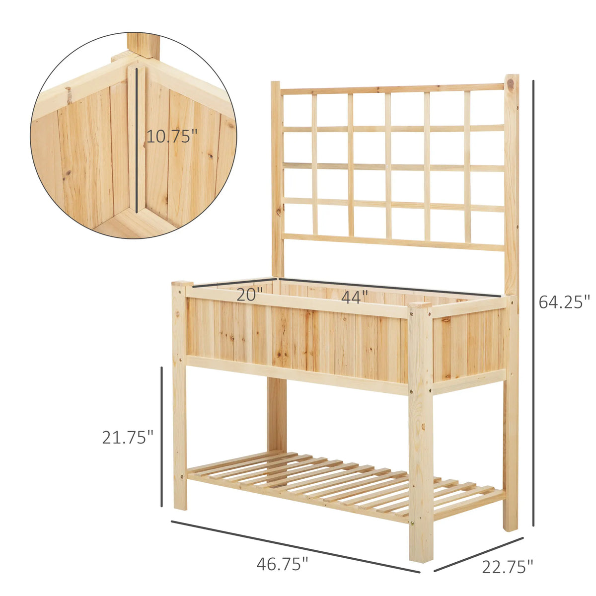 Outsunny Wooden Raised Garden Bed With Trellis And Storage Shelf