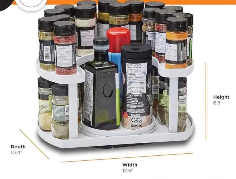 Two-Tier Rotating Spice Organizer D-Shape Lazy Susan Countertop Storage Rack
