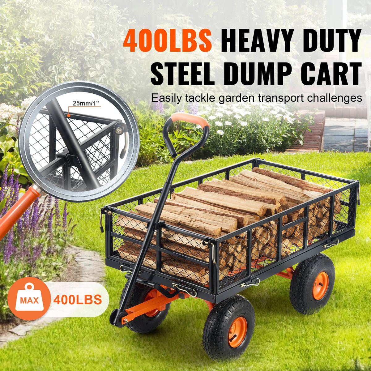 SucceBuy Heavy Duty Metal Garden Utility Wagon Dump Cart