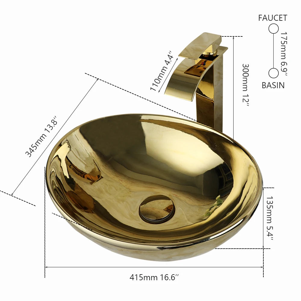 KEMAIDI Ceramic Vessel Sink Bathroom Vanity Basin With Faucet