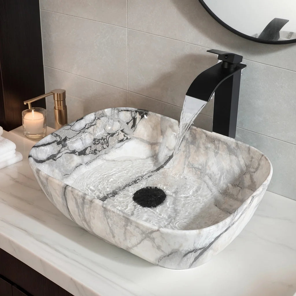 MEKKHALA Ceramic Vessel Sink Set With Matte Faucet Bathroom Basin