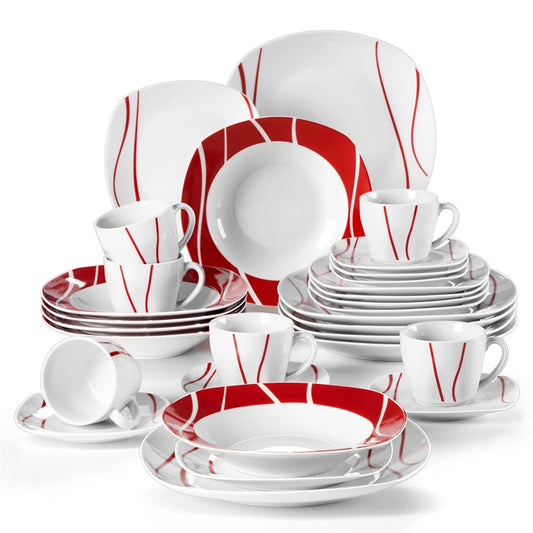 MALACASA Felisa Porcelain Dinnerware Set With Cups And Saucers