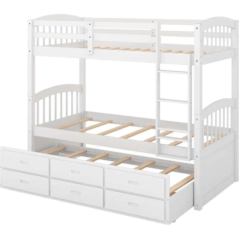Wood Bunk Bed with Trundle 3 Drawers for Kids Bedroom