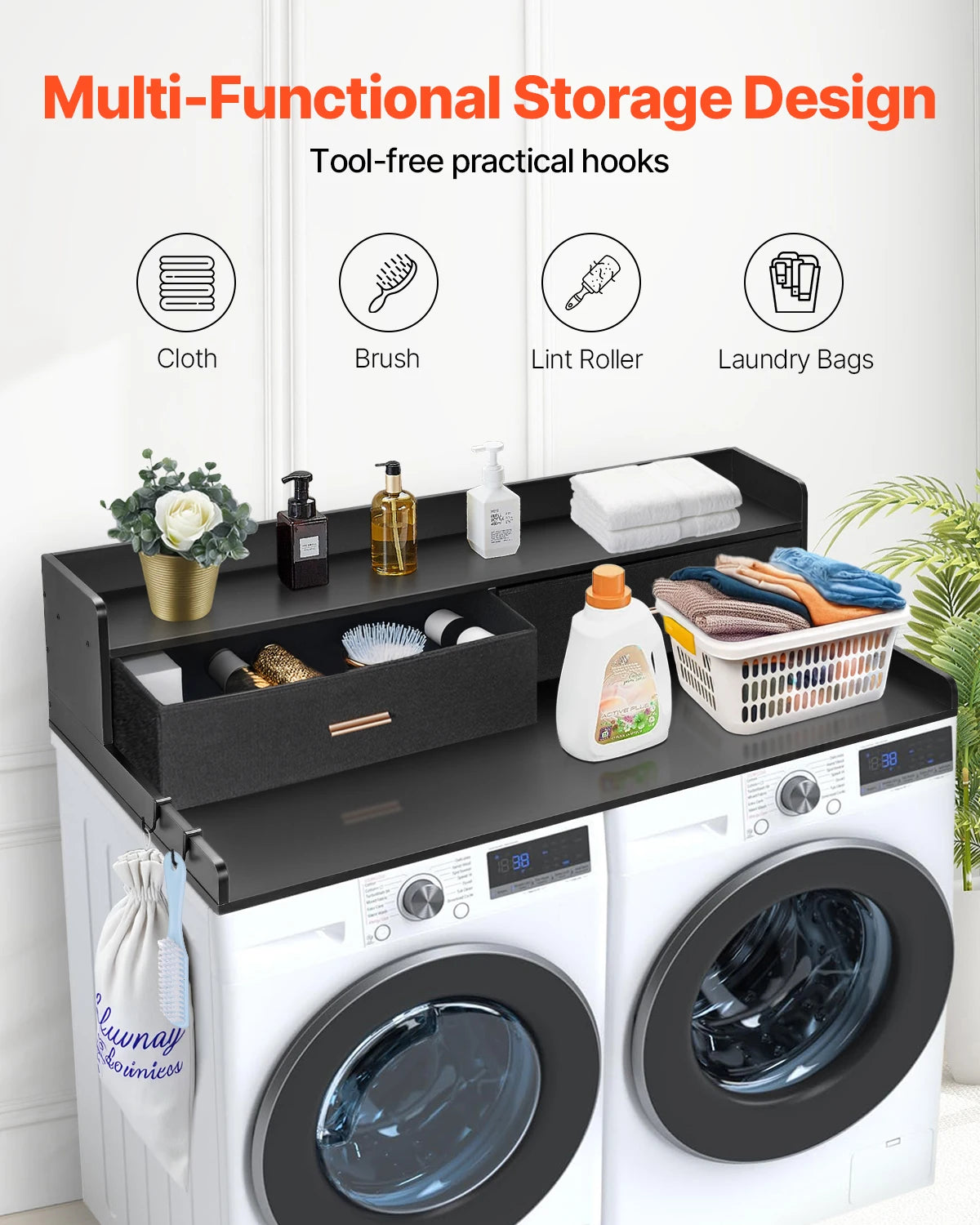SucceBuy Wall Mounted Washer Dryer Countertop With Storage Shelf