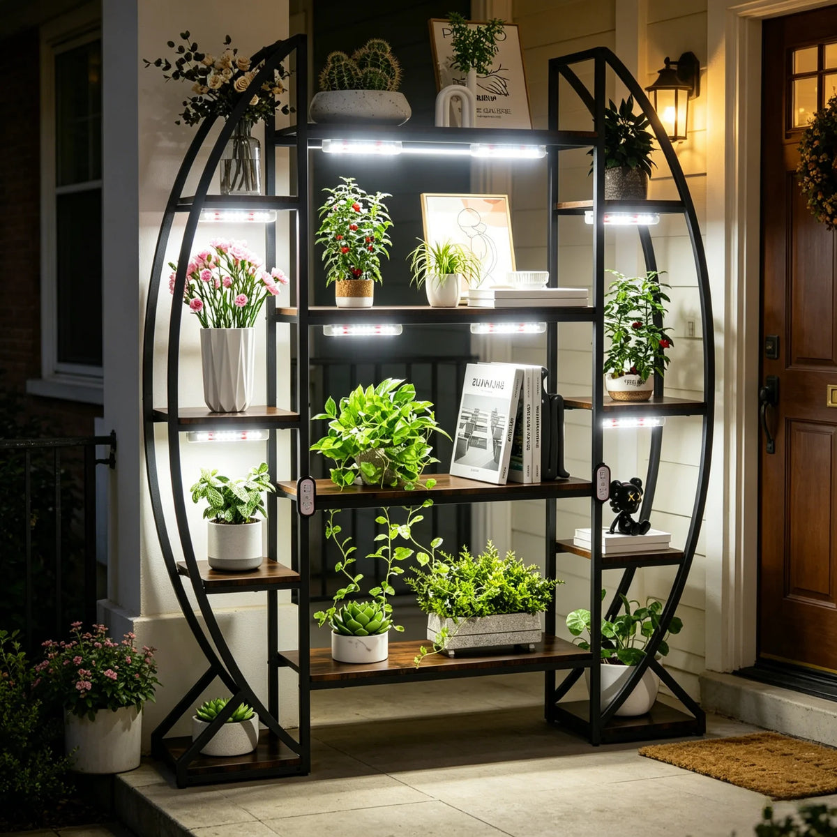 Metal Half Moon Multilayer Plant Stand For Garden Balcony Patio