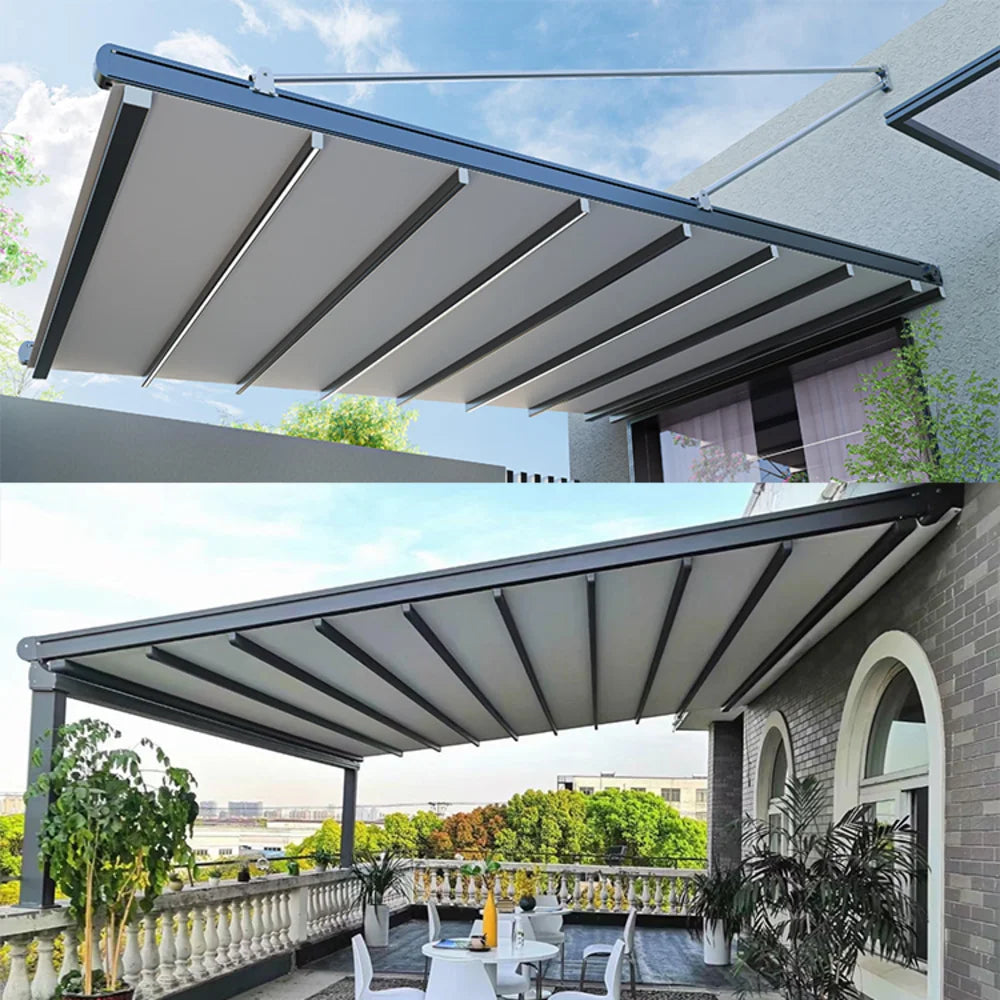 Motorized Retractable PVC Folding Patio Awning Outdoor Sun Shelter