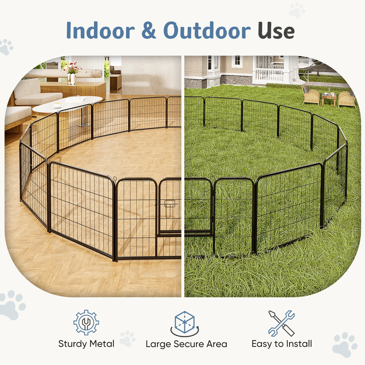 JHK Foldable Metal Dog Playpen For Indoor And Outdoor Use