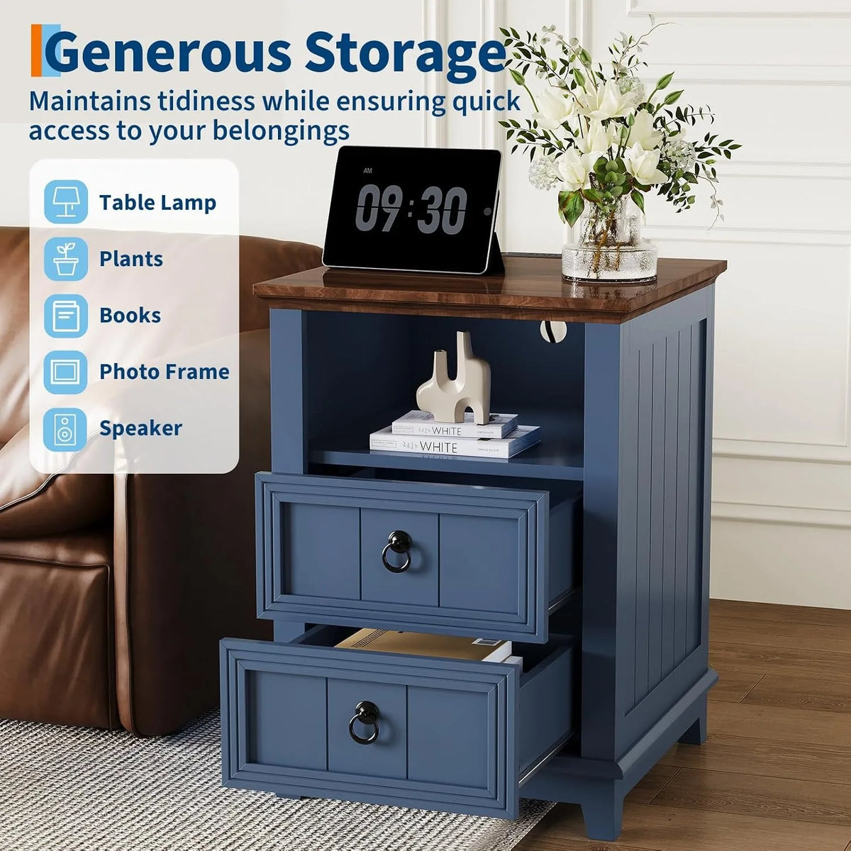 ANIXOL Modern Fluted Wood Nightstand Featuring Integrated USB Charging
