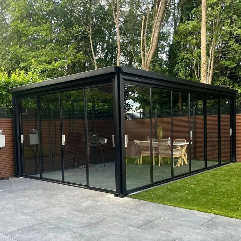 Luxury Aluminum Louvered Gazebo With Glass Enclosure And LED Lights