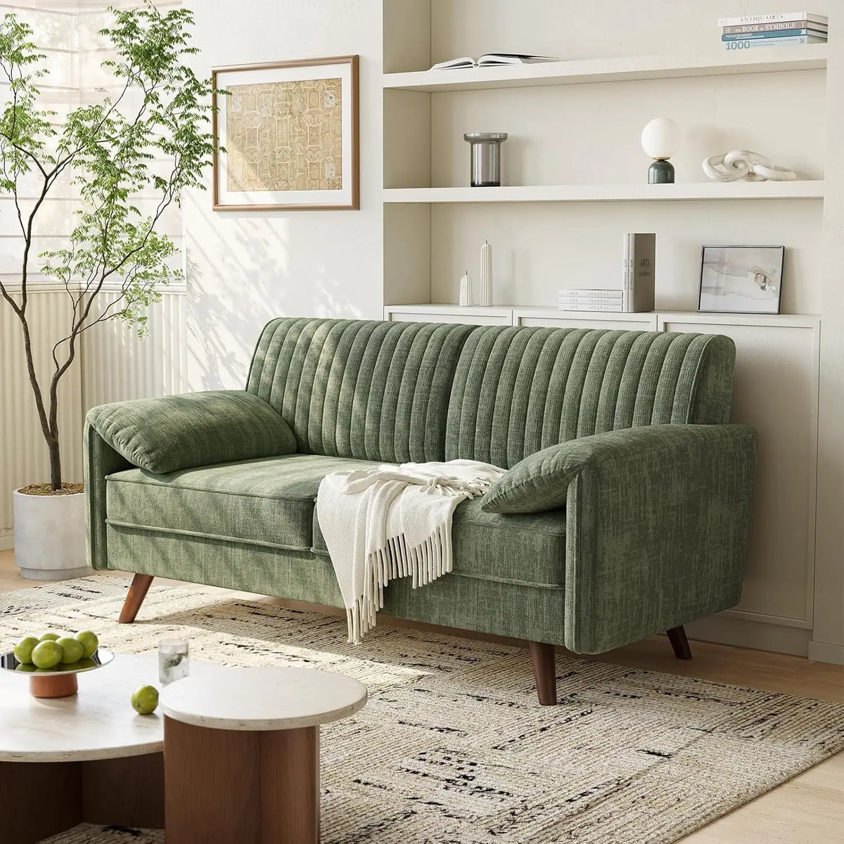 Onbrill Modern Chenille Fabric Loveseat Sofa With High Legs