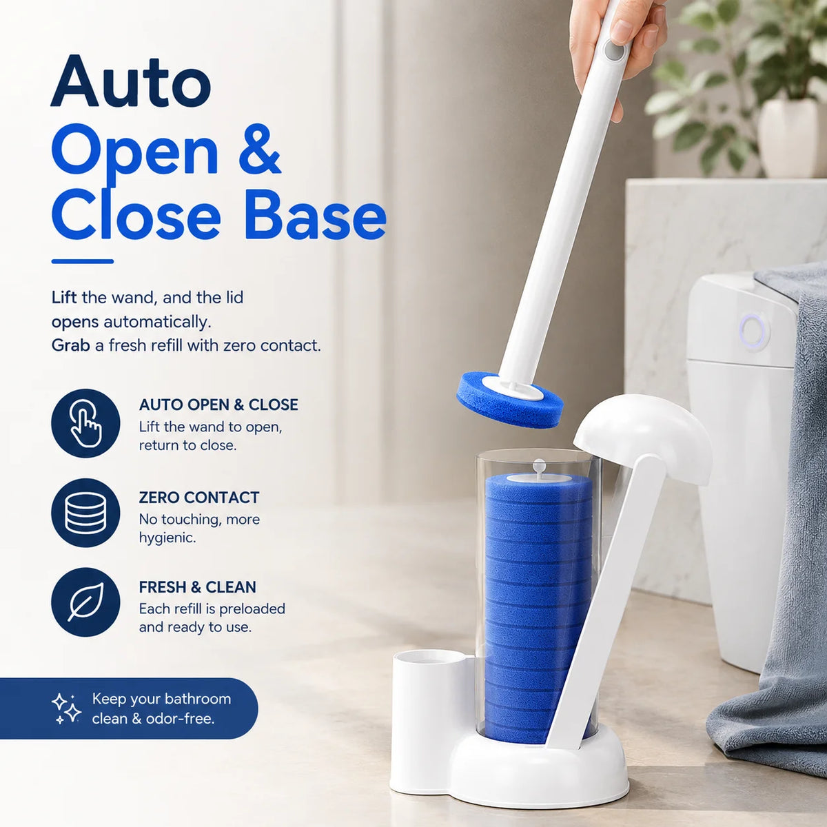 Joybos Touch Free Toilet Cleaning Wand With Replaceable Pads