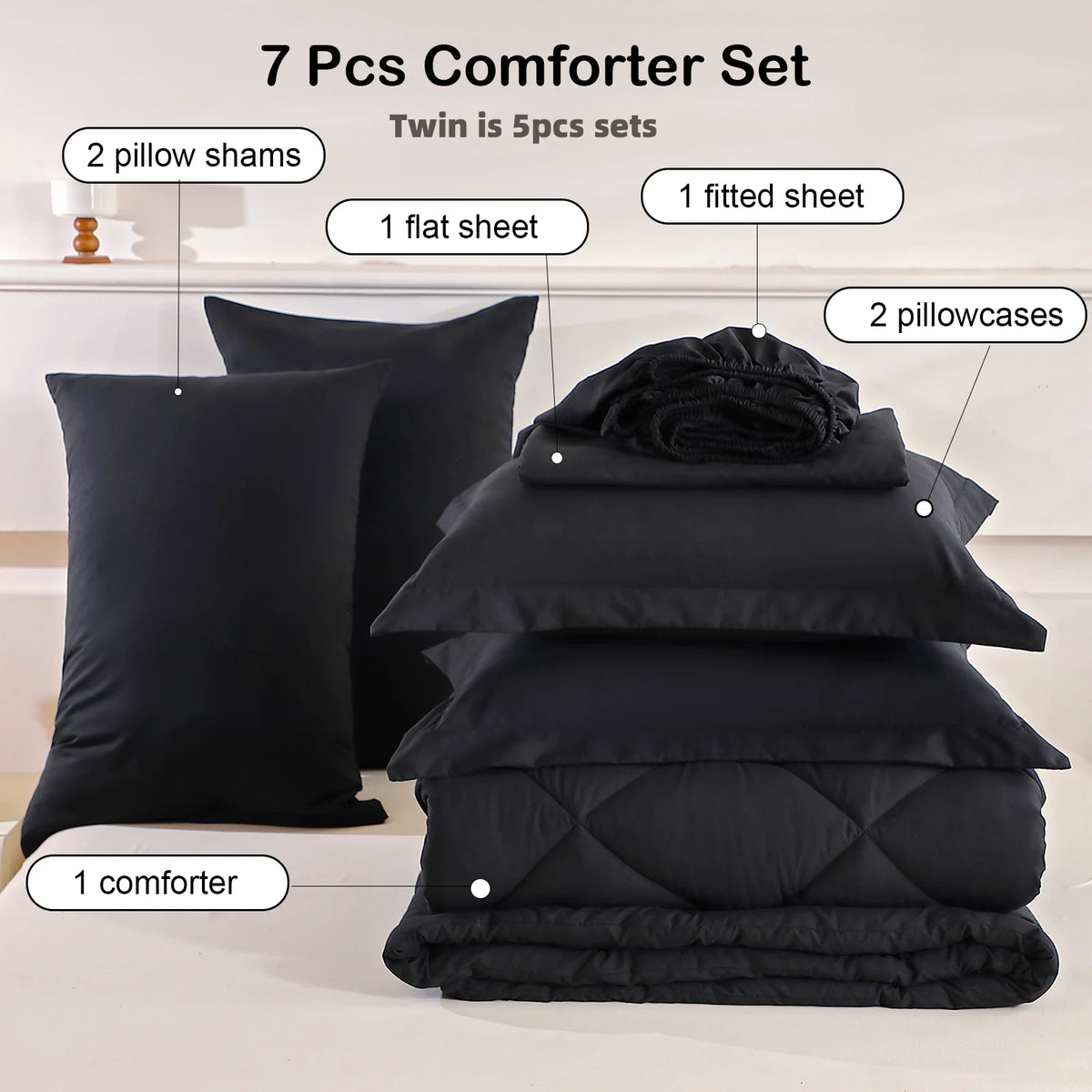 Easyum 7 Piece Soft Polyester Bedding Set With Comforter And Sheets