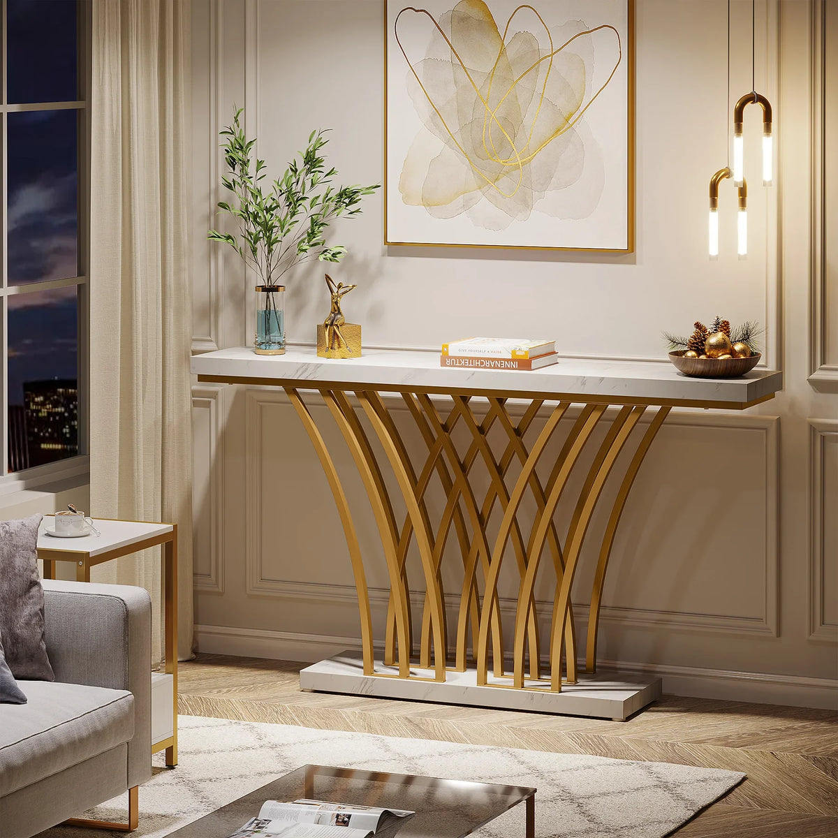 Tribesigns Modern Metal Console Table with Grid Base for Entryway
