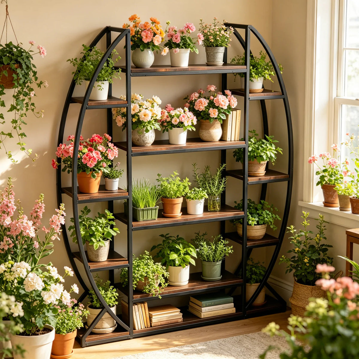 Metal Half Moon Multilayer Plant Stand For Garden Balcony Patio