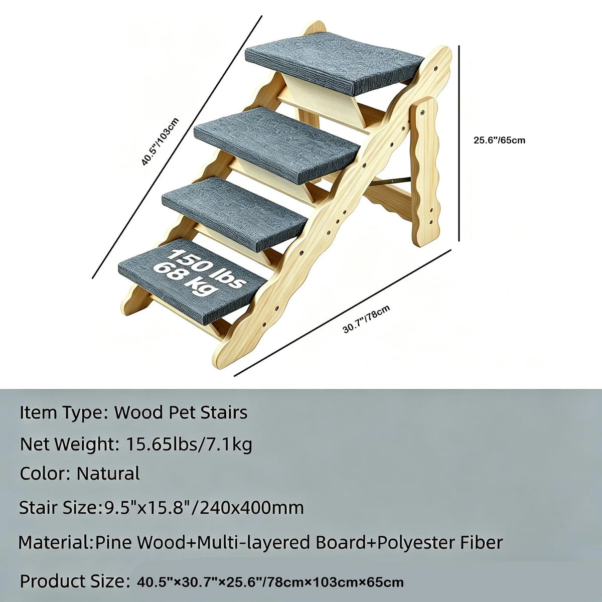 HiMISS Wooden Pet Stairs And Folding Dog Ramp For Pets