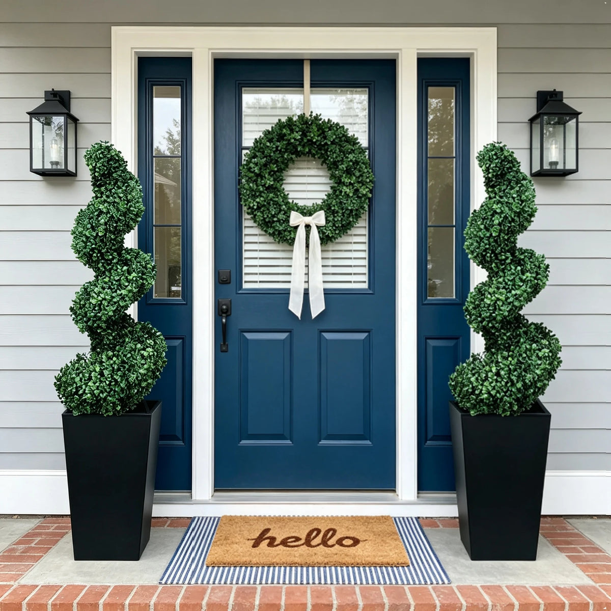 Olitree Artificial Boxwood Spiral Topiary Trees With Planters