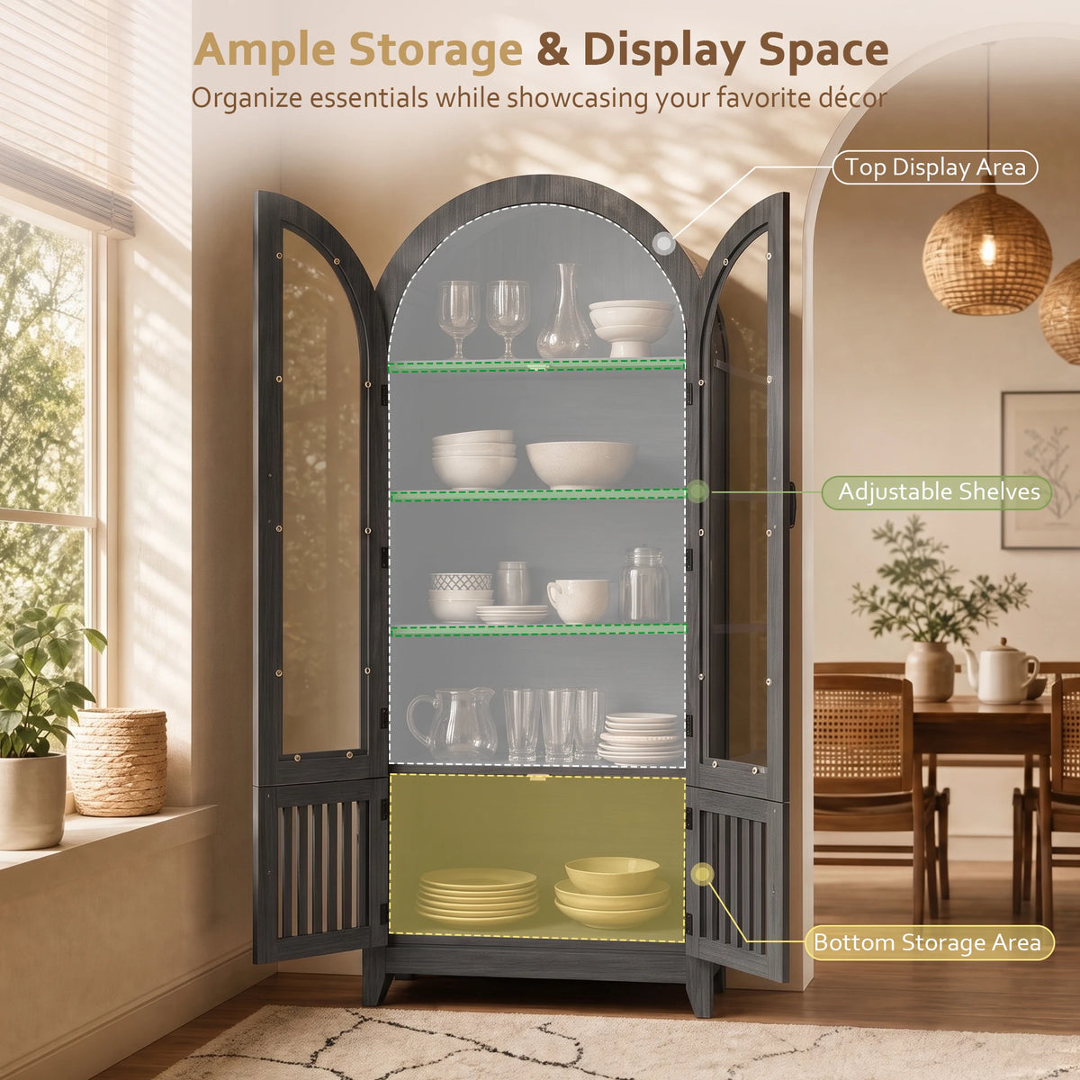 TCGBKAF Arched Kitchen Pantry Cabinet With Adjustable Shelves