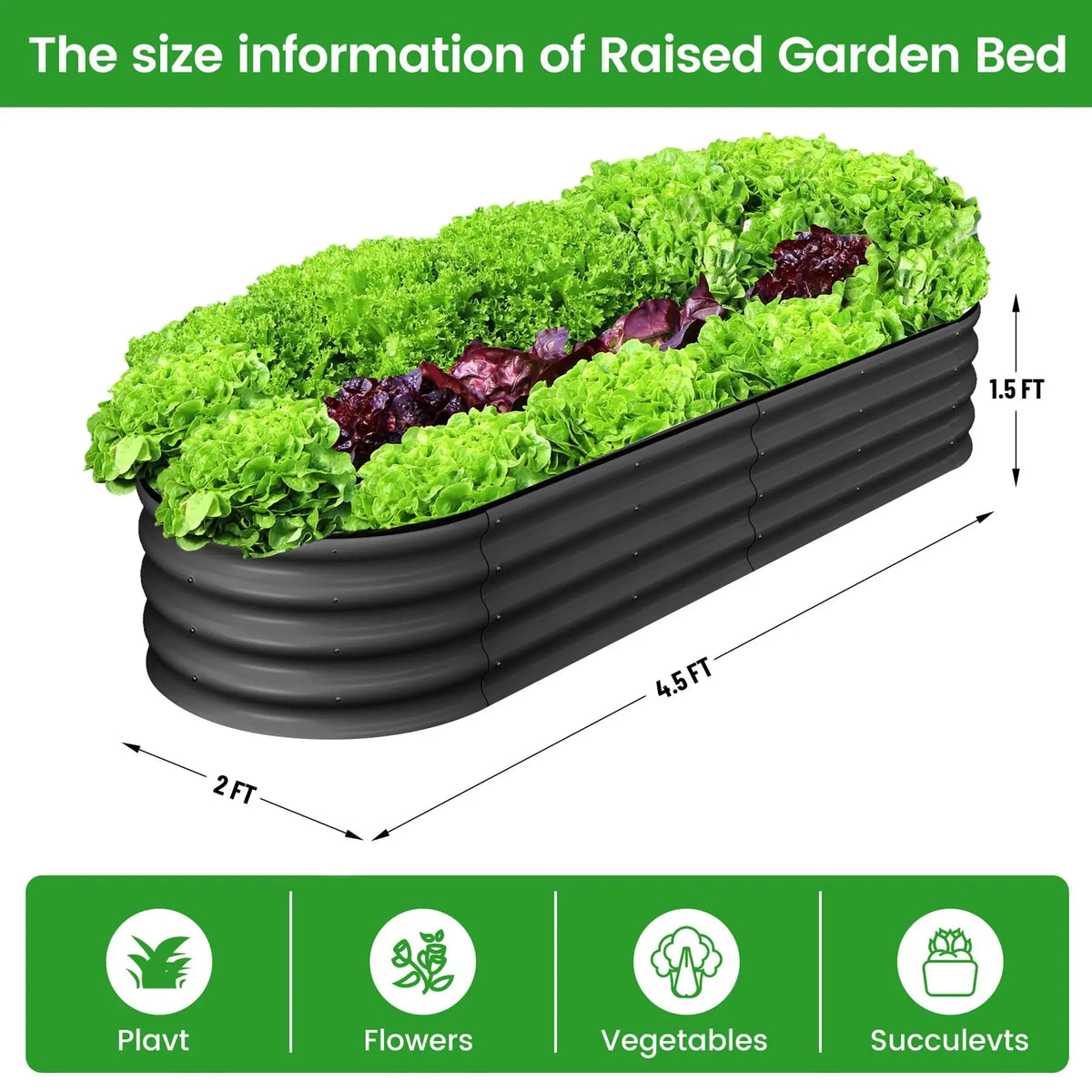 HiMISS Galvanized Steel Raised Garden Bed Planter Box