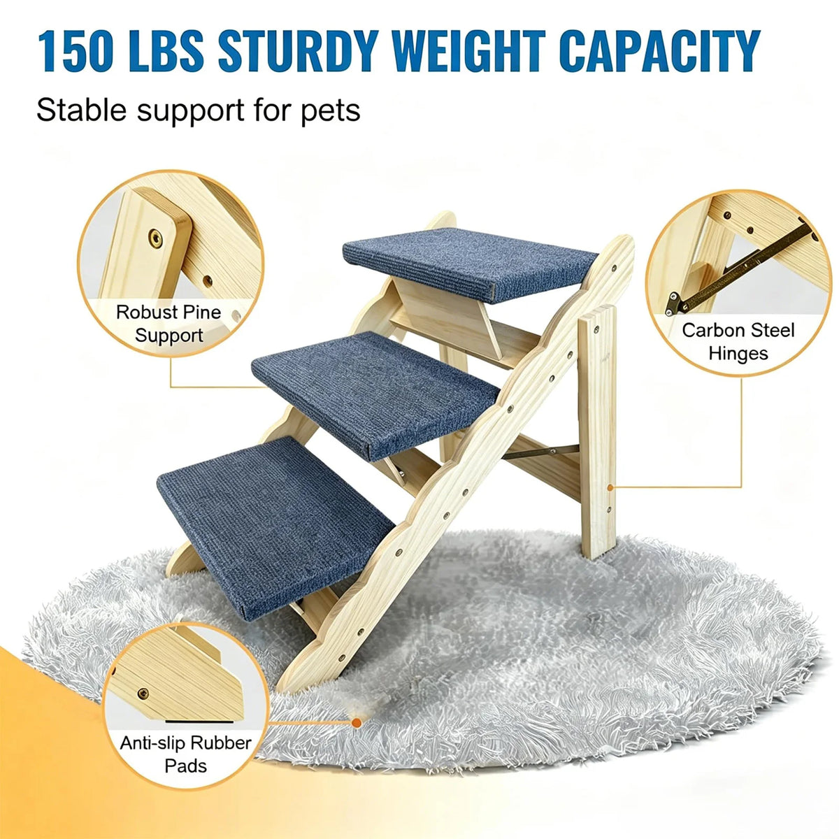 HiMISS Wooden Pet Stairs And Folding Dog Ramp For Pets