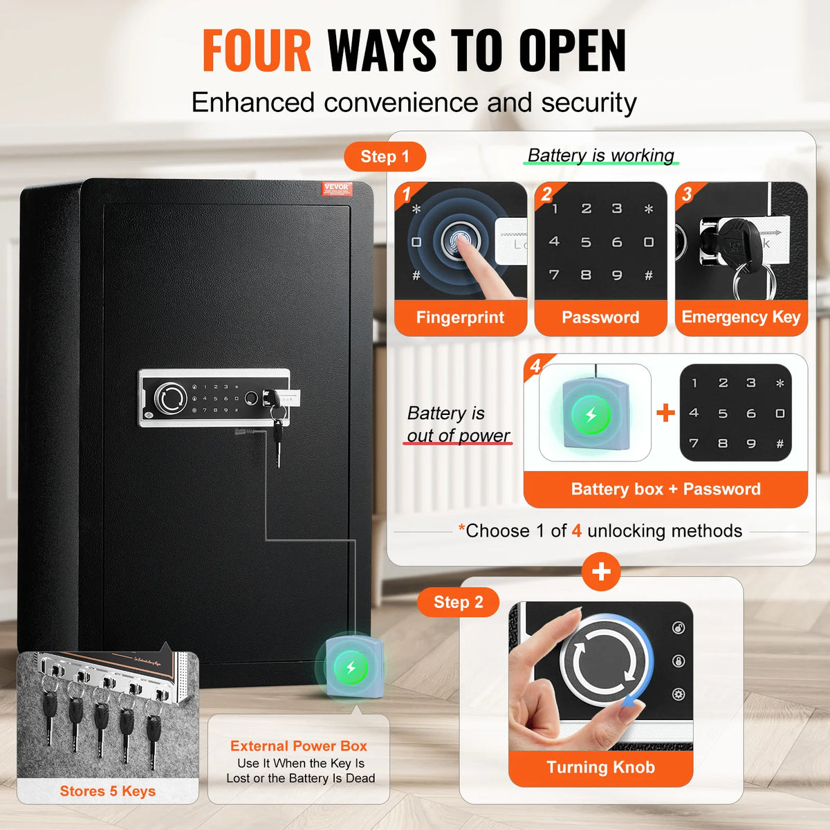 SucceBuy Fireproof Safe Box With Fingerprint And Key Lock