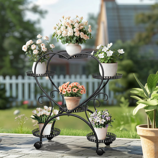 Wisfor Heart Shaped Metal Rolling Plant Stand Garden Display Rack