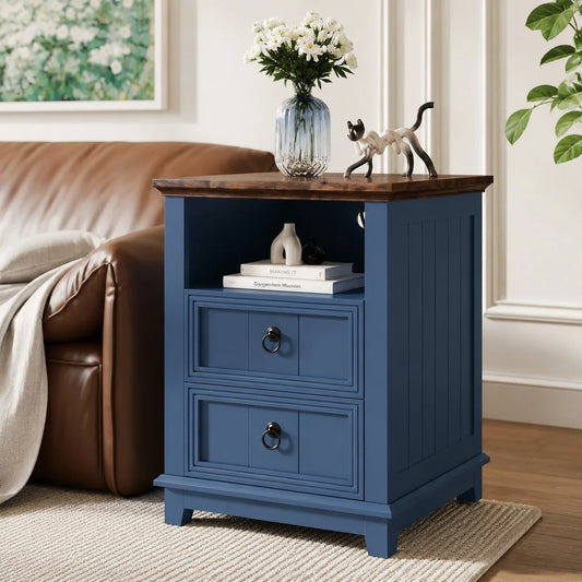 ANIXOL Modern Fluted Wood Nightstand Featuring Integrated USB Charging