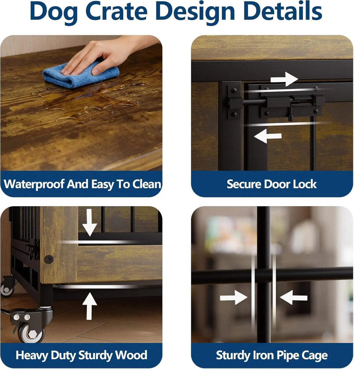 ANIXOL Wooden Dog Crate Furniture With Locking Doors And Wheels