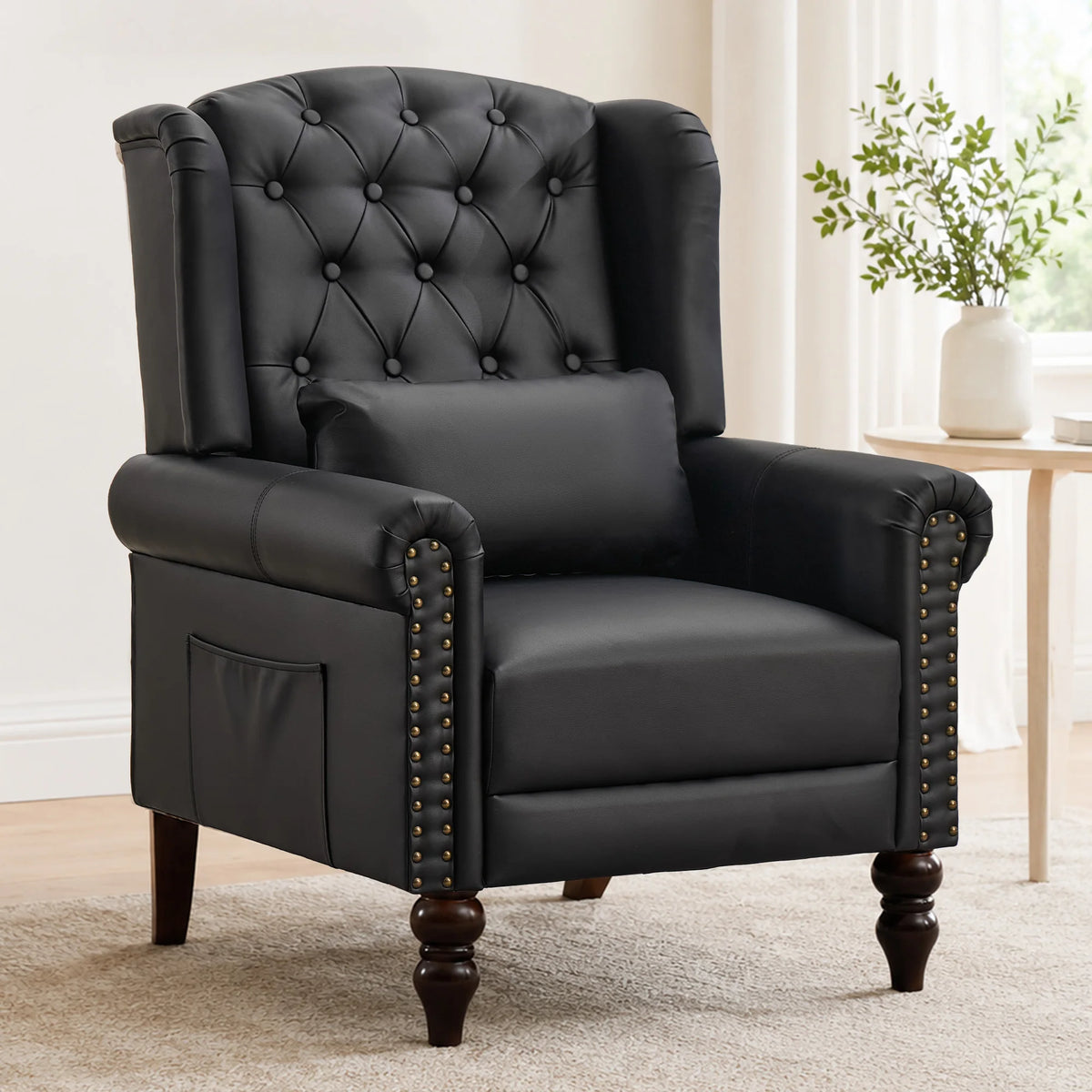 TCGBKAF Vintage Floral Fabric Wingback Armchair With Rotating Base