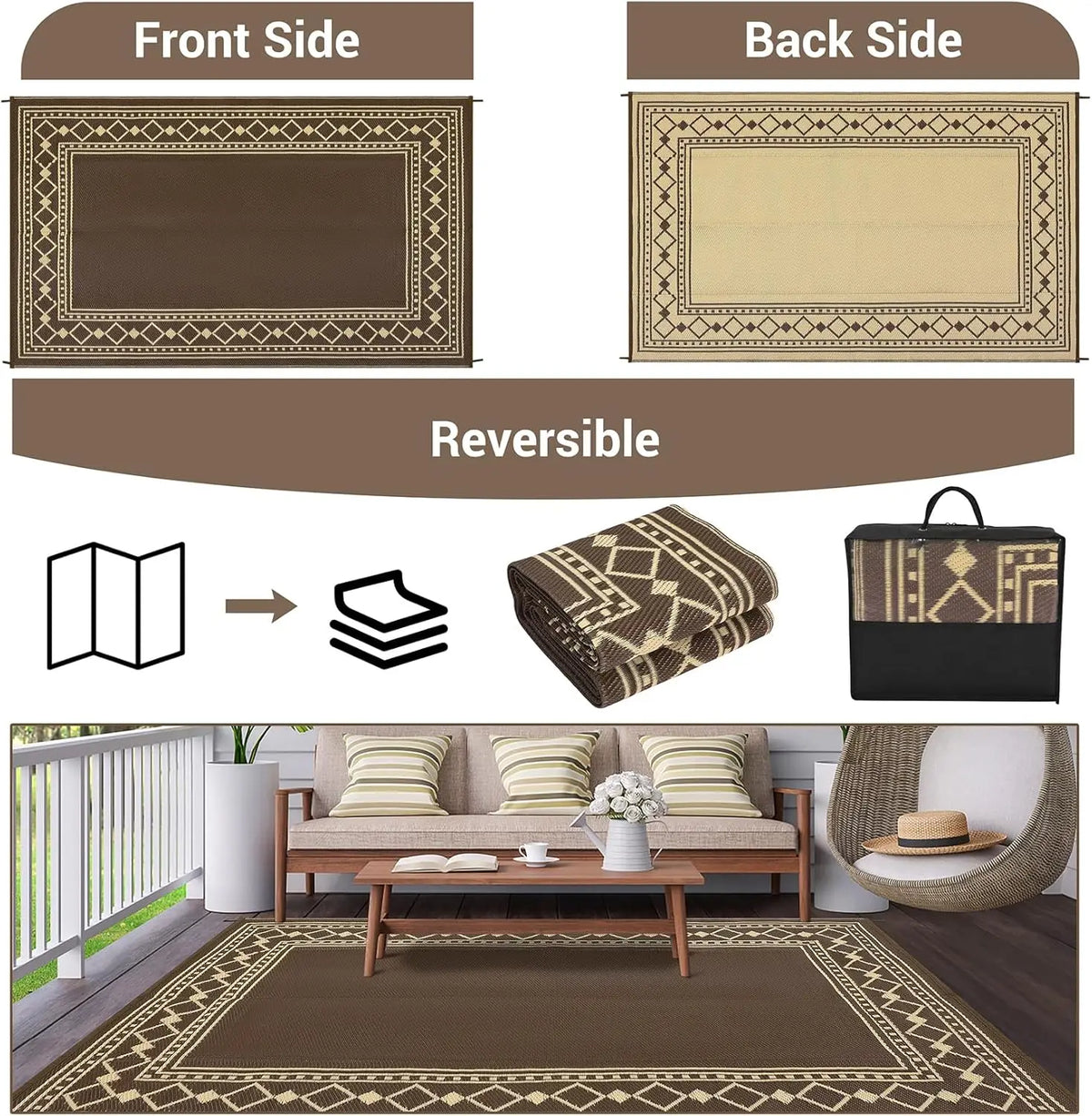 Twister.CK Reversible Waterproof Outdoor Rug For Deck And Porch