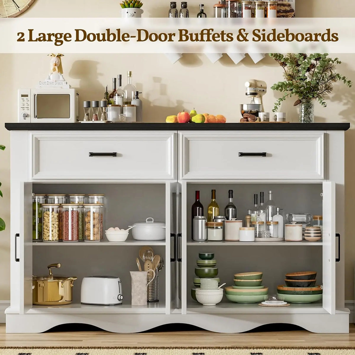 Wood Modern Farmhouse Sideboard Buffet Cabinet With Charging Station