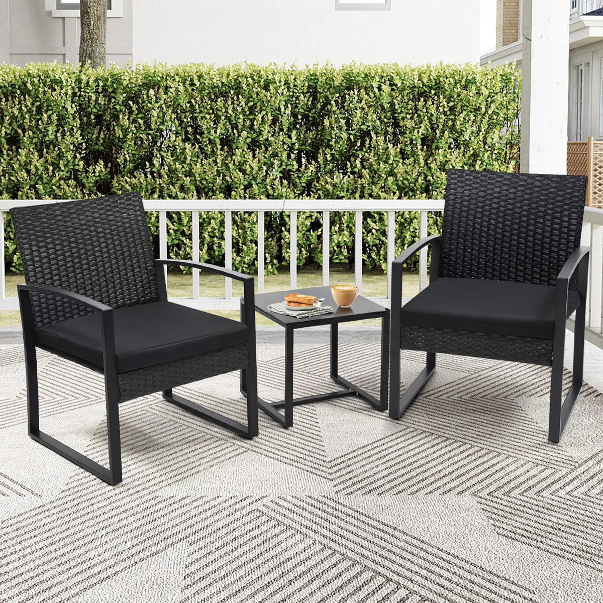 TUAREX Outdoor Wicker Bistro Set With Cushions And Coffee Table