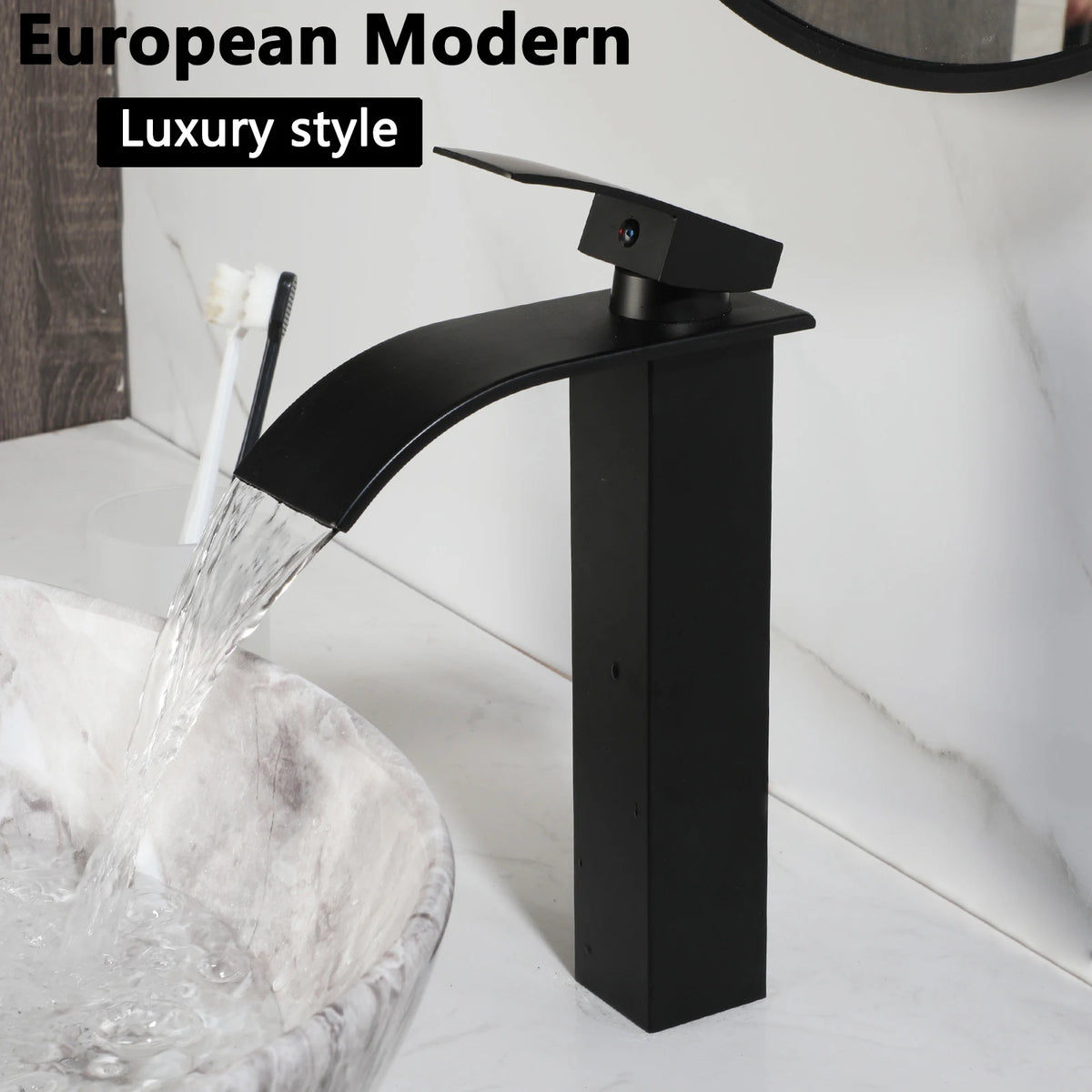 MEKKHALA Oval Ceramic Vessel Sink Set With Waterfall Faucet