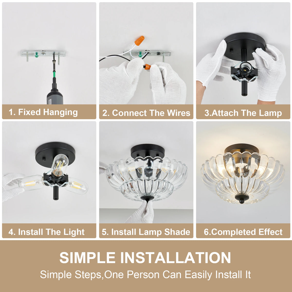 ARLGSITE 11.8" 3-Light Semi Flush Mount Ceiling Light, Clear Patterned Glass, Matte Black Fixture for Kitchen, Bathroom, Bedroom, Hallway, Bulbs Not Included