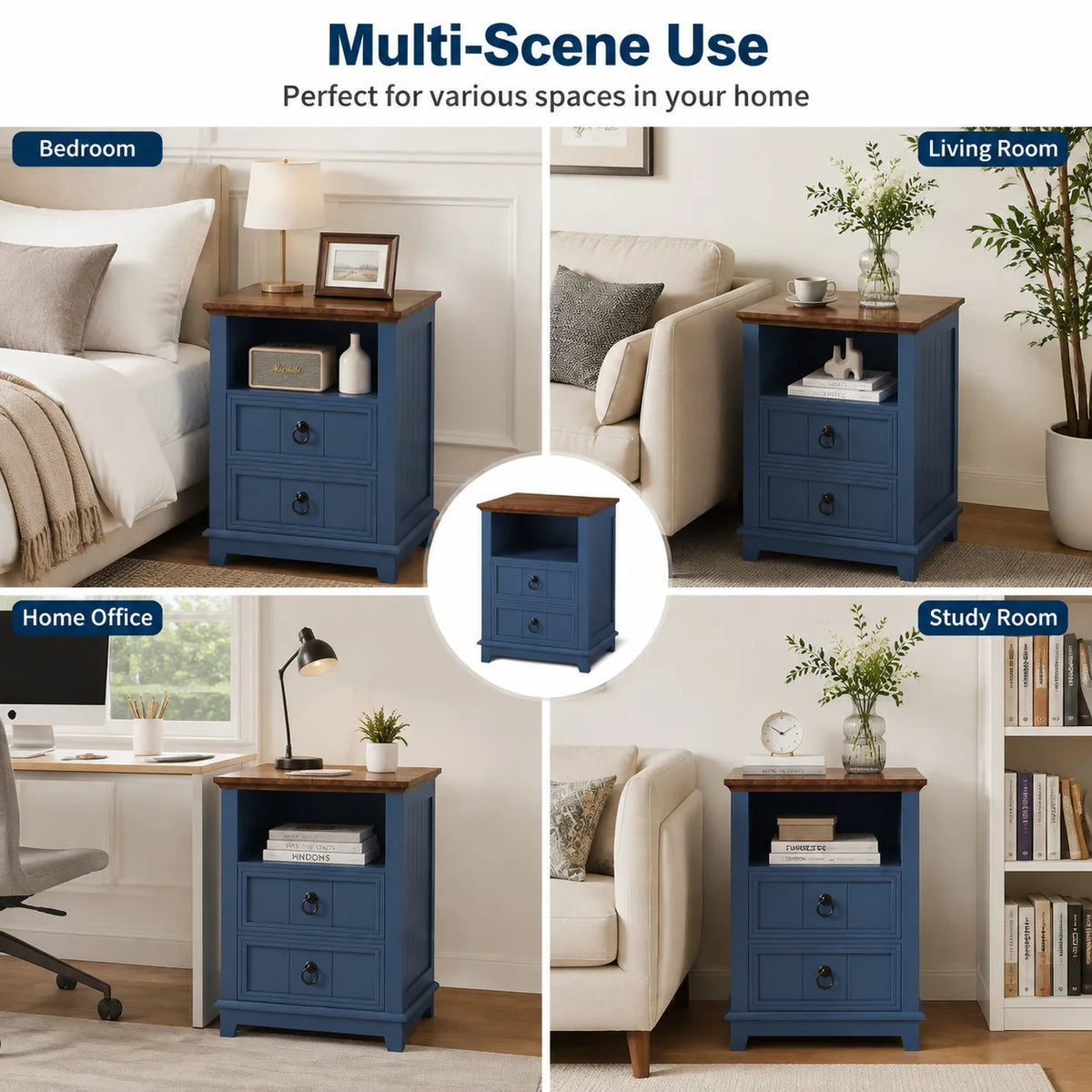 ANIXOL Modern Fluted Wood Nightstand Featuring Integrated USB Charging