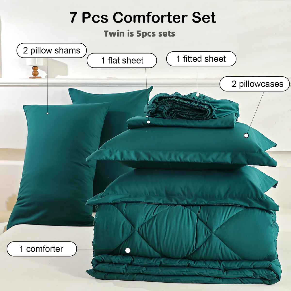 Easyum 7 Piece Soft Polyester Bedding Set With Comforter And Sheets