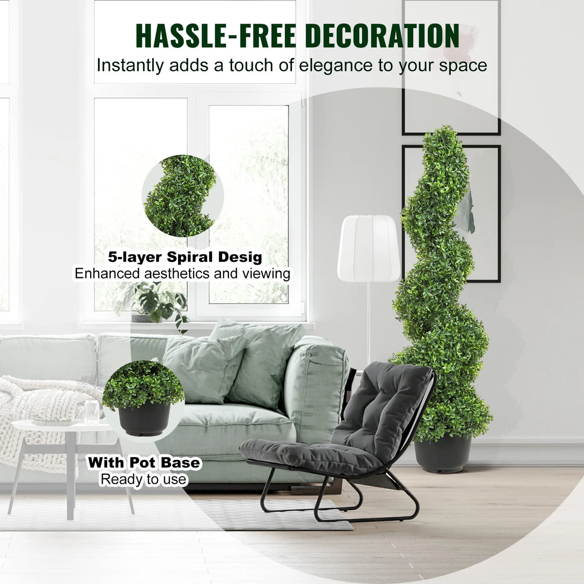 SucceBuy Artificial Boxwood Tower Topiary Spiral Plant