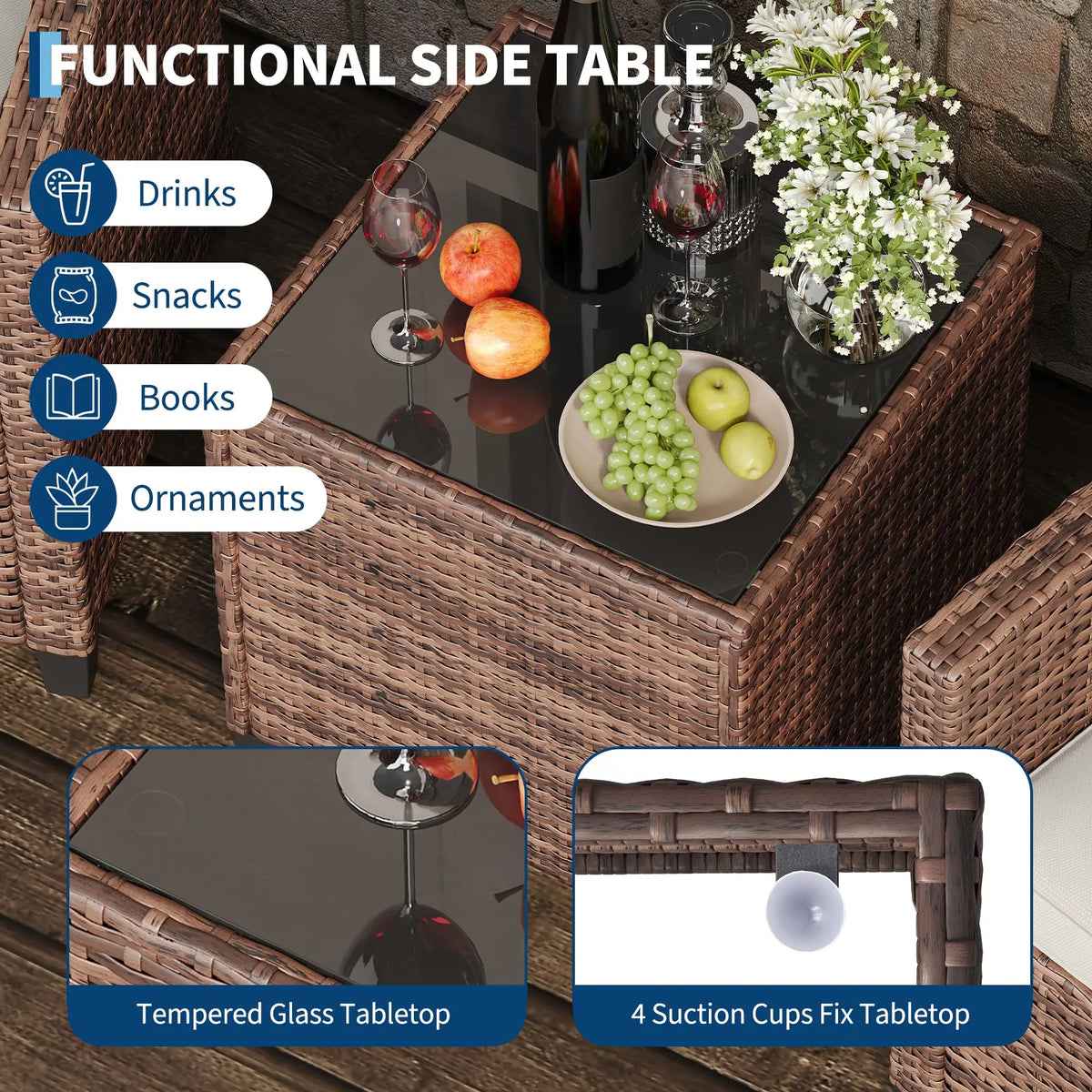 HiMISS Outdoor Wicker Bistro Set With Cushions And Coffee Table