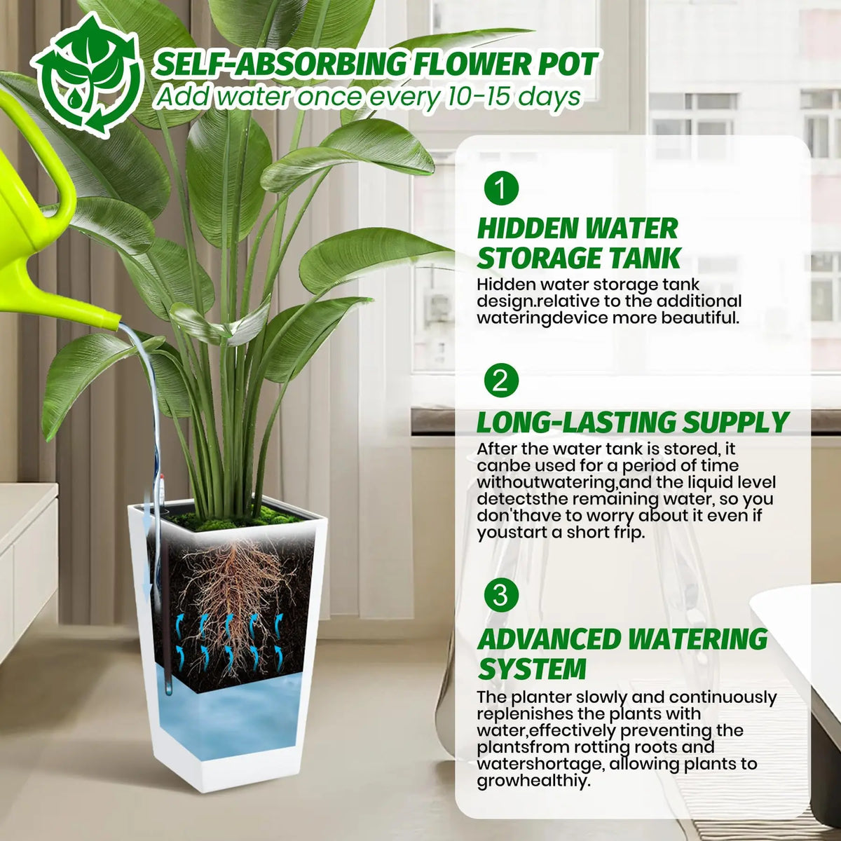 HiMISS Self Watering Planter Pots Set For Indoor Outdoor Plants