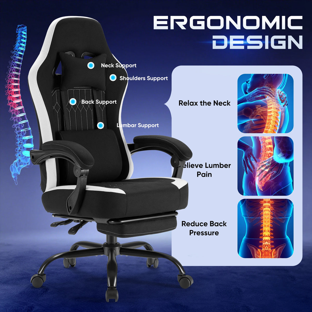 JHK Ergonomic Gaming Chair With Headrest And Lumbar Support