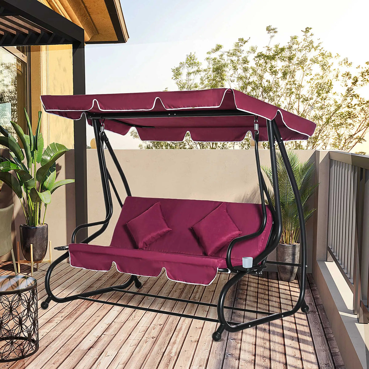 Outsunny Outdoor Patio Swing Hammock Bench With Adjustable Canopy