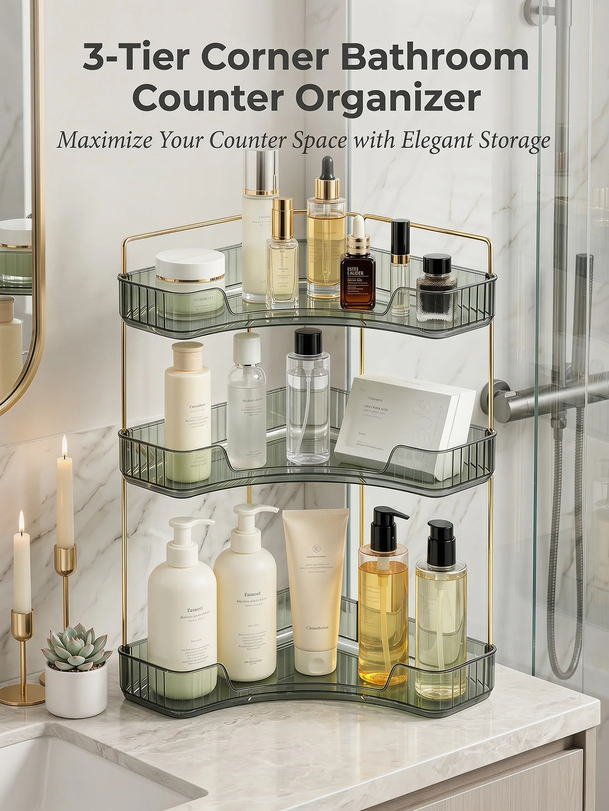 Bathroom Countertop Storage Organizer Rack With Hooks