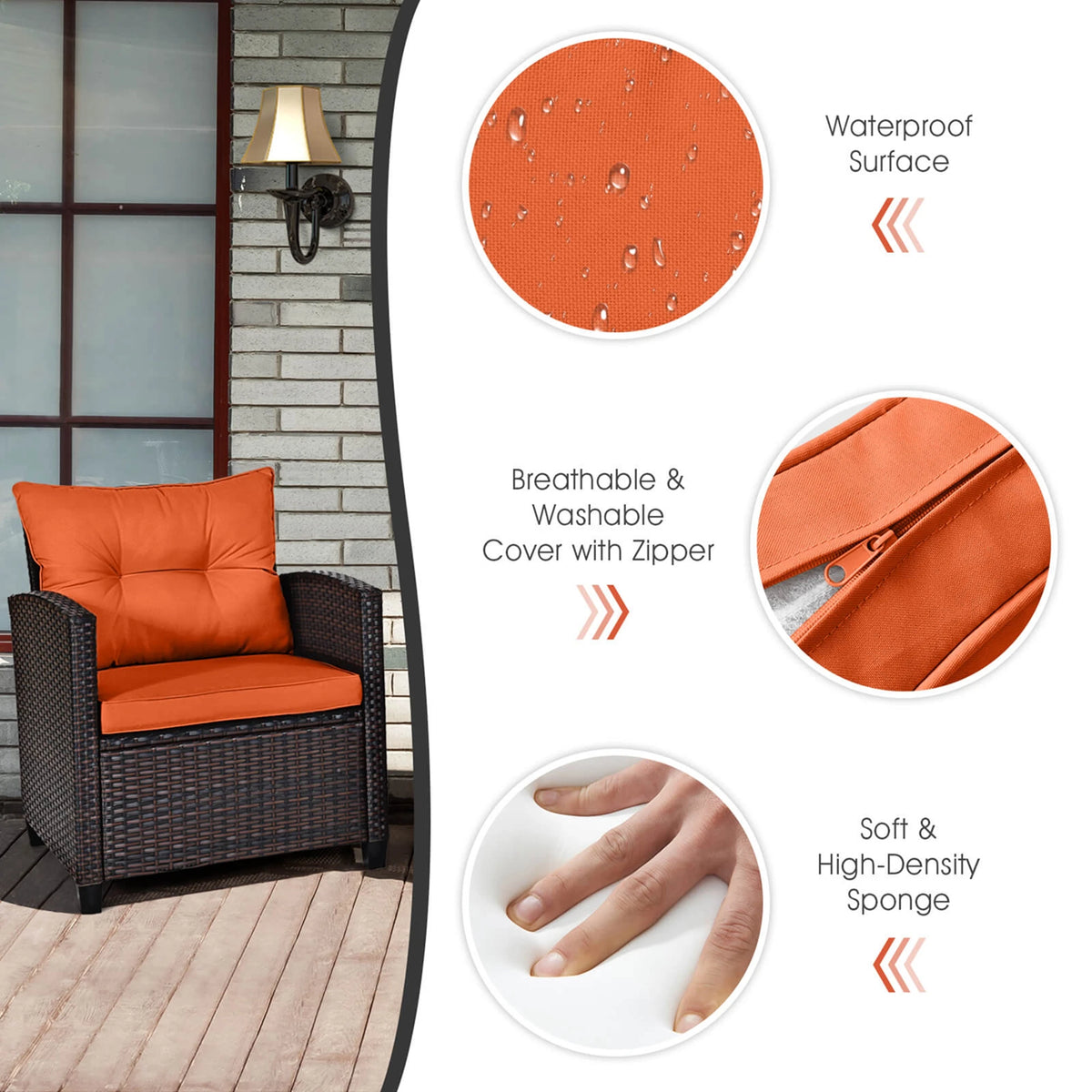 Homasis 3 Piece Rattan Patio Conversation Set With Cushions