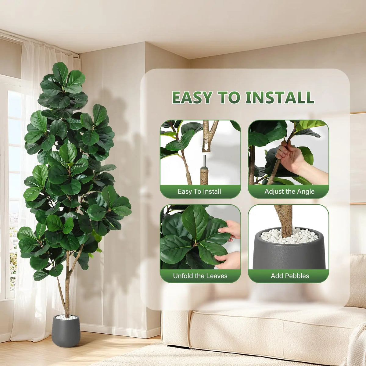 Realistic Artificial Fiddle Leaf Fig Tree For Modern Home Decor