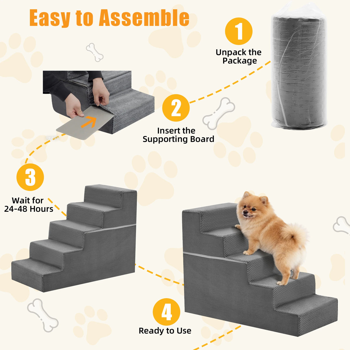 Foam Dog Stairs Ramp With Curved Non Slip Climbing Steps
