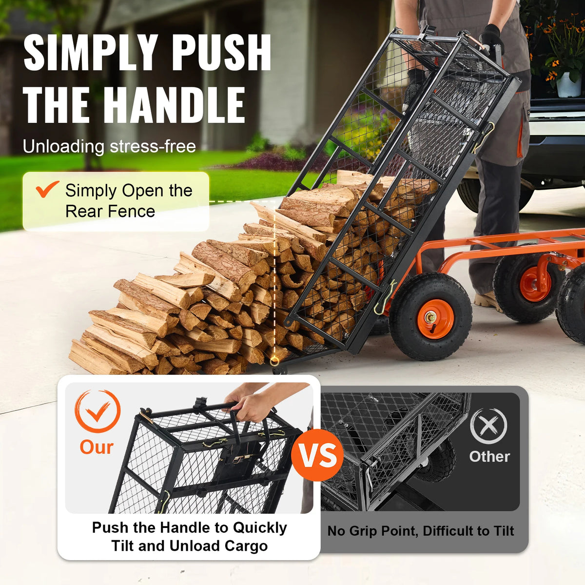 SucceBuy Heavy Duty Metal Garden Utility Wagon Dump Cart