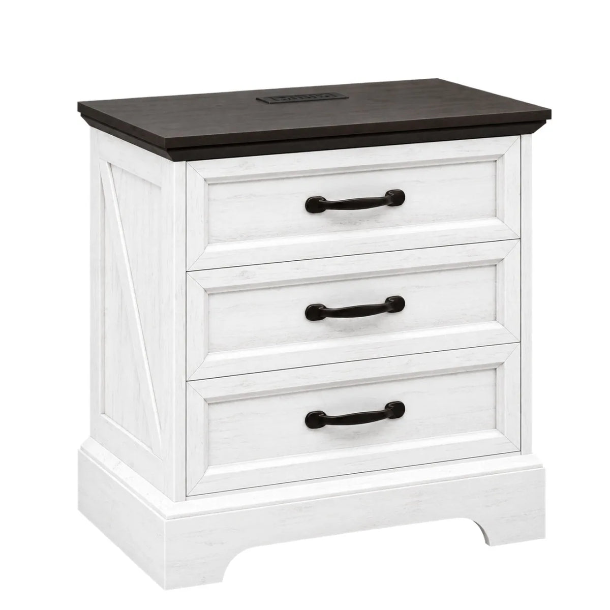 Anixol Farmhouse Nightstand With Three Drawer Charging Station