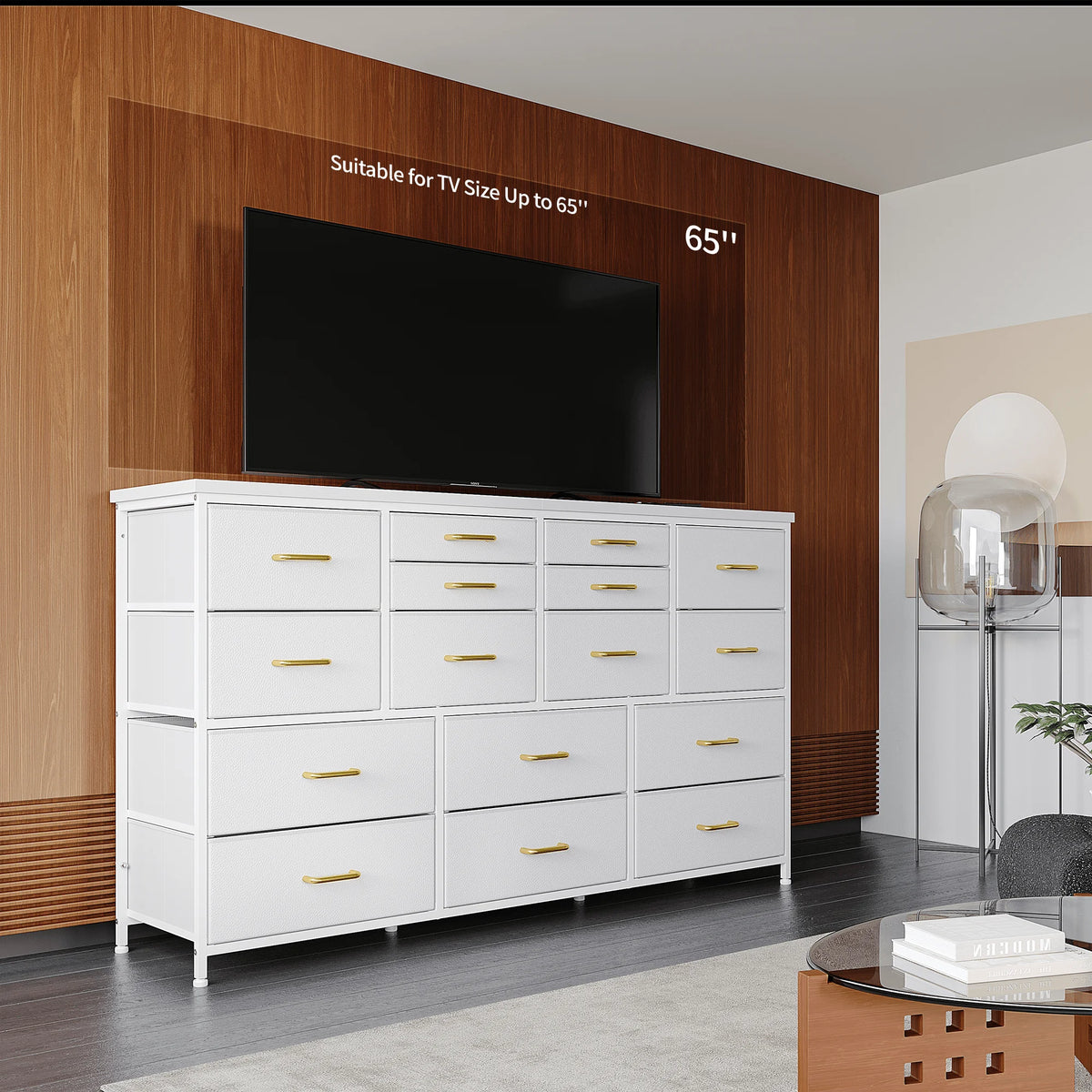 EnHomee 16 Drawer TV Stand Charging Station Long Storage Dresser