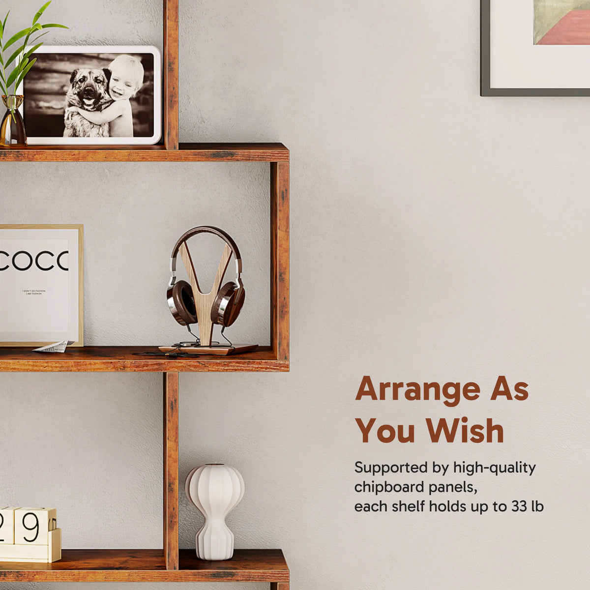 JHK Geometric Wooden Bookcase With Modern Storage Display Shelves