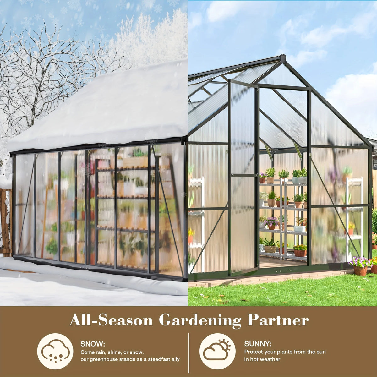 VIWAT Polycarbonate Walk In Greenhouse With Aluminum Frame