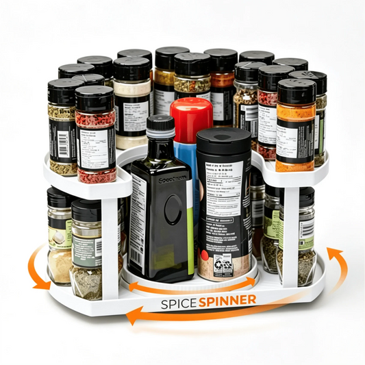 Two-Tier Rotating Spice Organizer D-Shape Lazy Susan Countertop Storage Rack